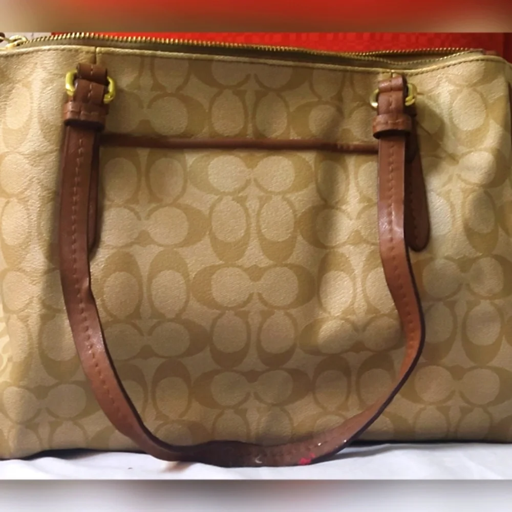Coach New York Peyton Double Zip Carryall Khaki/Brown #C1495-F24603 pre-owned - Picture 5 of 14